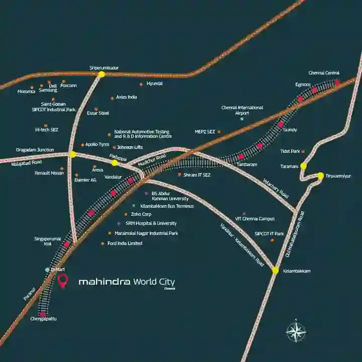 Mahindra Lakewoods location map, Chengalpattu